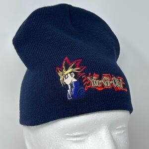 Vintage 90s Yu-Gi-Oh Youth Beanie Winter Hat Toque Stocking Cap 1996 Anime Blue